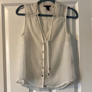 Sheer Sleeveless Blouse with Gold Buttons